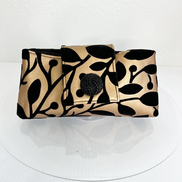 Metallic Gold Black Velvet Foldover Flap Purse Clutch - Picture 9 of 9